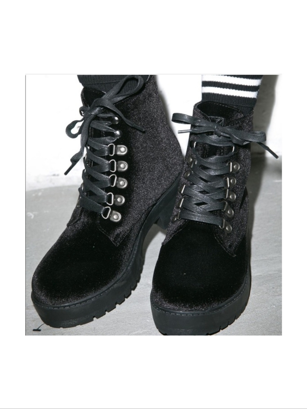TUK Harper Black Velvet Combat Boots Size 9